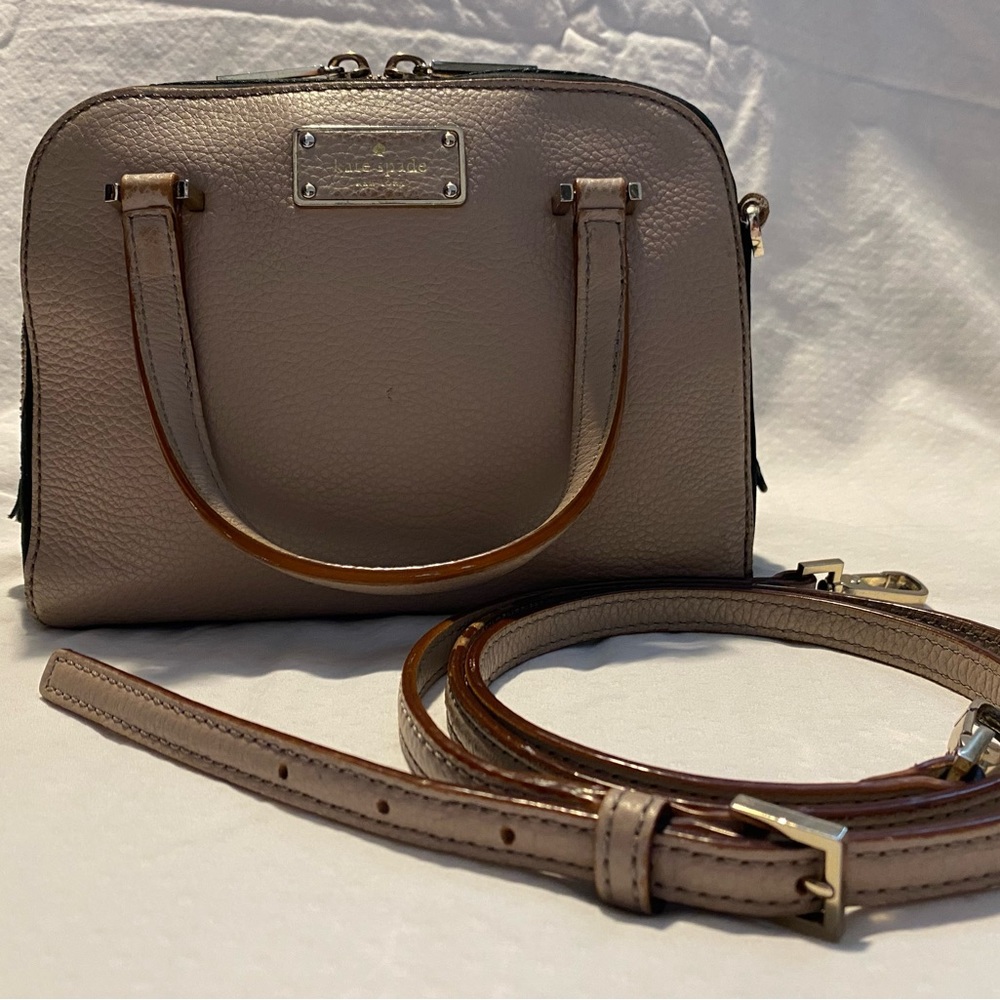 kate spade taupe leather dome crossbody with black suede trim (circa2010)